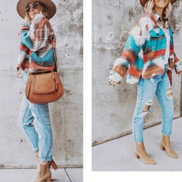 New Yellowstone Aztec Print Flannel Jacket Coat - Picture 4 of 13